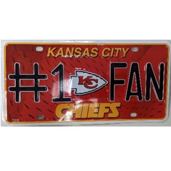 🆕🏈 KANSAS CITY CHIEFS ALUMINUM #1 FAN LICENSE PLATE -NFL - UNISEX - Picture 1 of 1